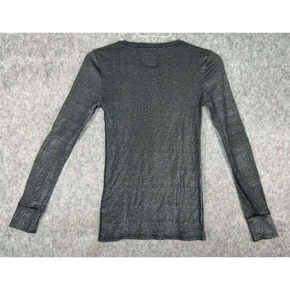 Victoria’s Secret PINK Black Metallic Henley Shirt with Rhinestone Bling Heart M - Picture 4 of 10